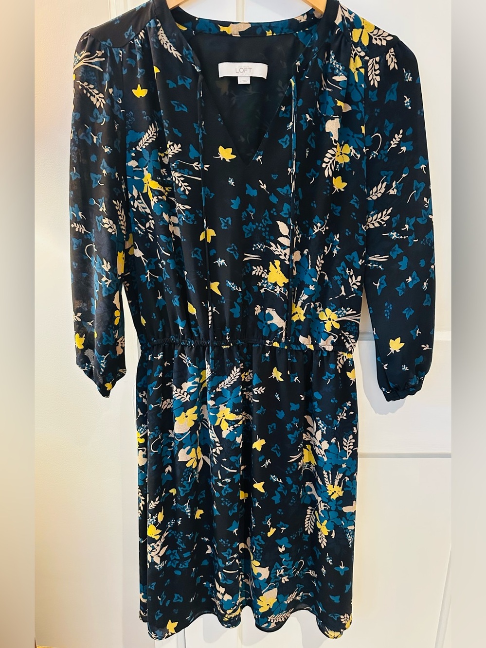 LOFT Black and Blue Floral Dress